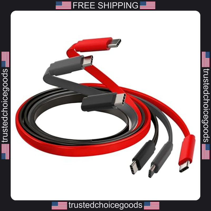 3 Pack USB-C Cables 100W Fast Charging Data Sync Tangle-Free Flat Design