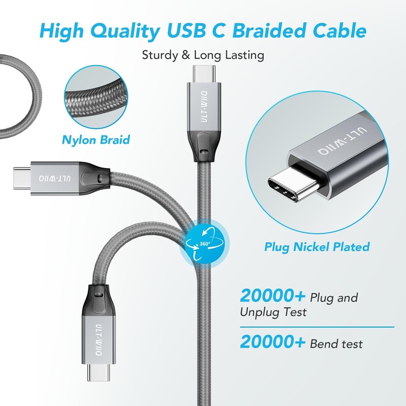 5Ft Nylon Braided USBC To USBC 3.2 Gen 2x2 Video Cable 8K@30Hz 4K@144Hz gallery