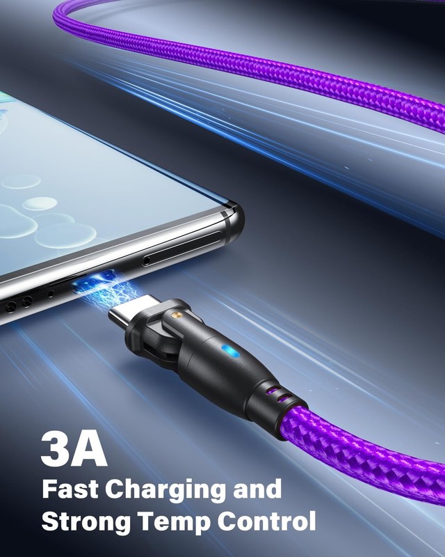 AUFU USB C Cable 6ft(3Pack-6.6ft/6.6ft/6.6 ft), 180° Rotation A to C Cable/3A... gallery
