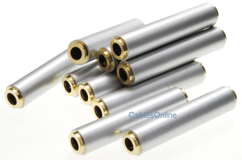10-Pack 3.5mm 4-Pole TRRS (1/8") Female to Female Slim Audio Silver Coupler gallery