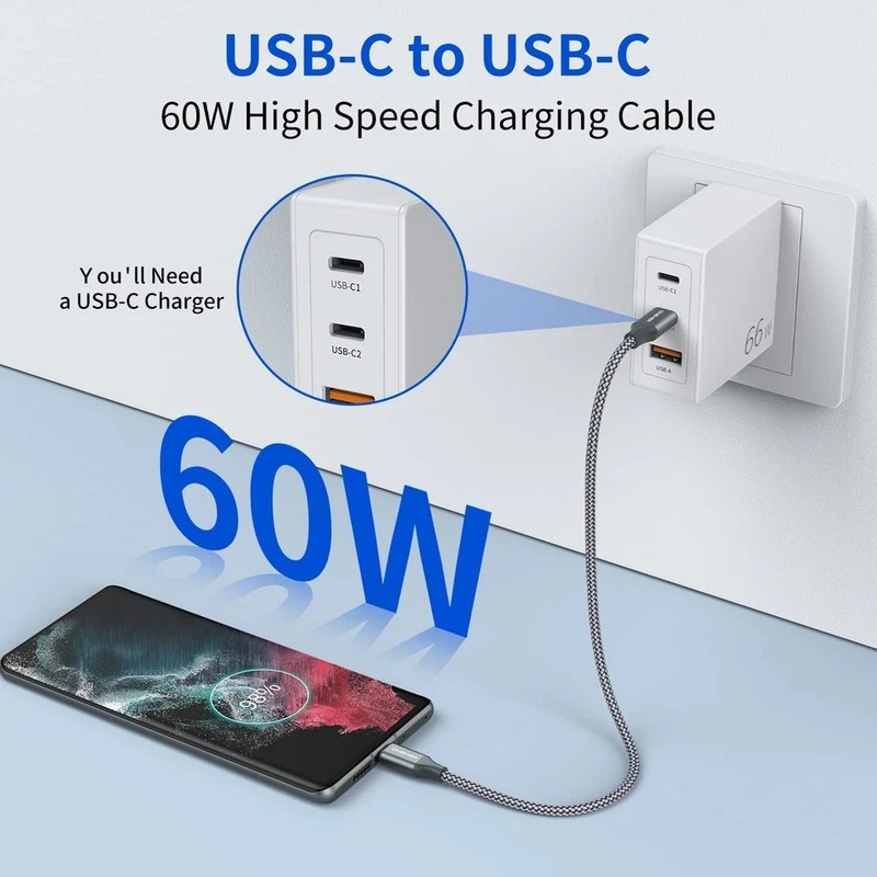 USB C to C Cable (3 Pack 1ft),Short USB Type C Fast Charging Nylon Braided Charg gallery