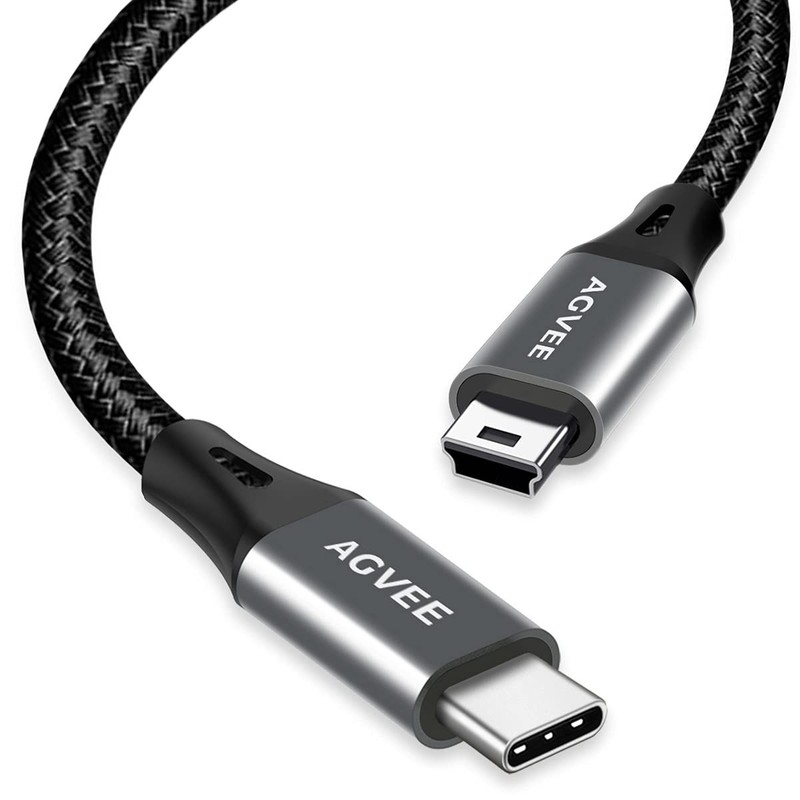 USBC to Mini USB Cable 5Pin Braided OTG Data Charger Cord Dark Gray