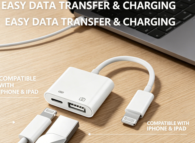 Universal USB Camera Adapter for Apple iPhone iPad Fast Transfer Pics Videos
