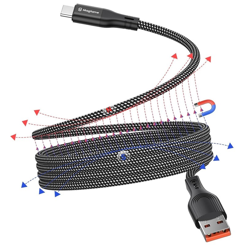 Magnetic USB C Cable, Coiled USB A to USB C Cable, 3.3ft Retractable Type C F... gallery