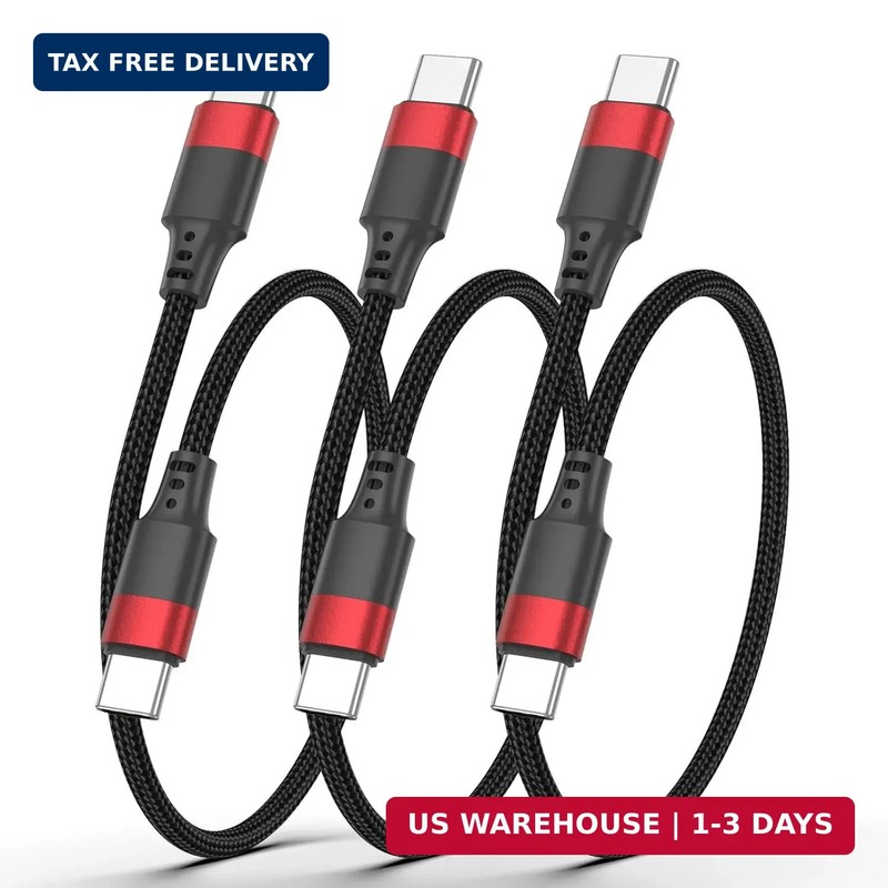 1ft Charger Cord USB C to Type C Braided, 12 Inch USB-C Data Transfer Cable 3 Pa