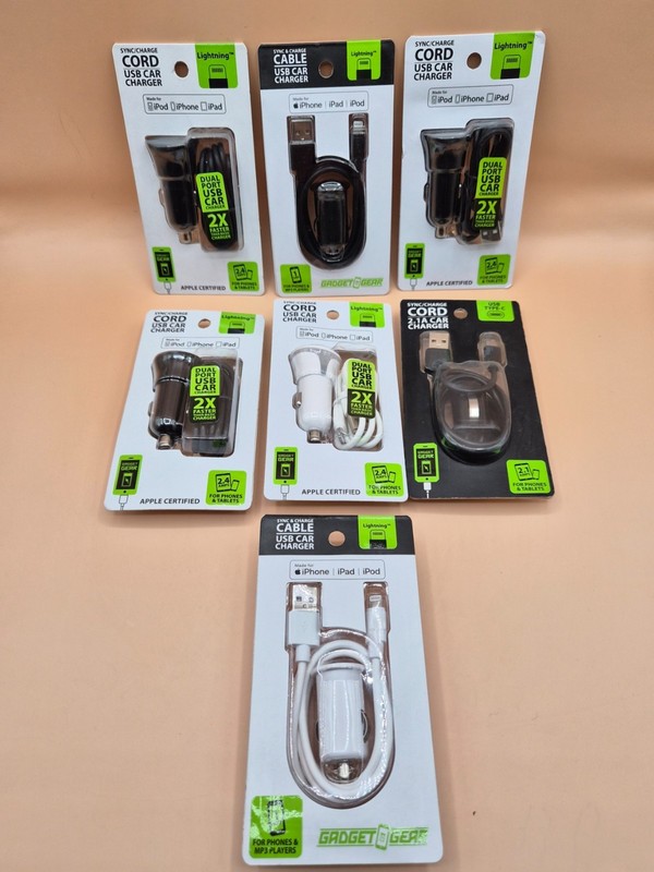 Lot of 7 Gadget Gear USB Car Chargers – Rapid Sync & Charge – NEW Bulk Pack