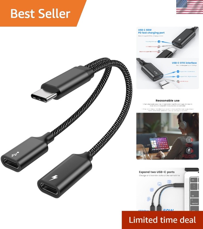 Dual USB-C Splitter Cable – Charge While Using Controllers & Accessories