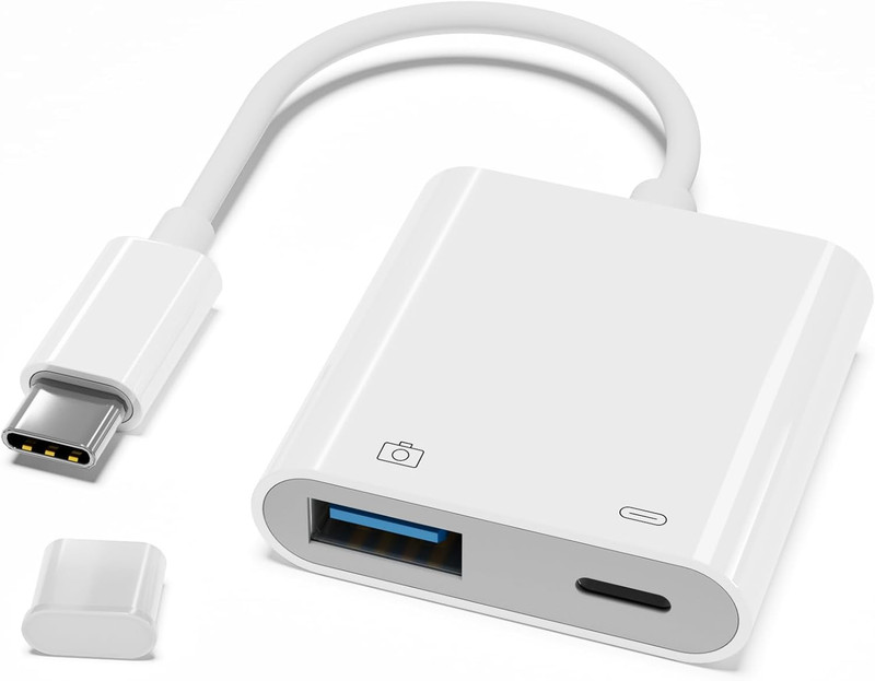 USB C to USB Camera Adapter with 30W PD Charging Port, OTG Cable Compatible with
