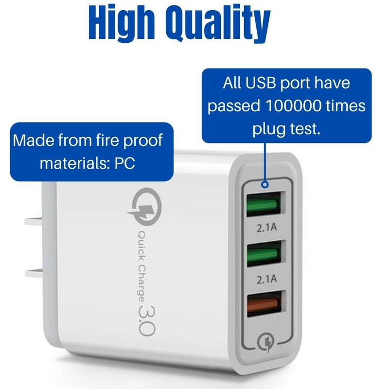 Fast Charger 3 Ports QC AC Power Adapter USB Cable For iPhone 14 13 12 11 8 7 6s