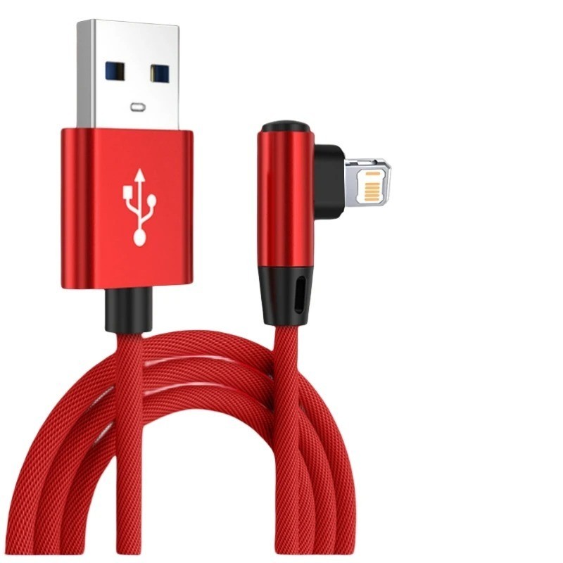 1pc 90-Degree Fast Charging USB Cable for iPhone14/13/12/11/X/8–1mLength Random
