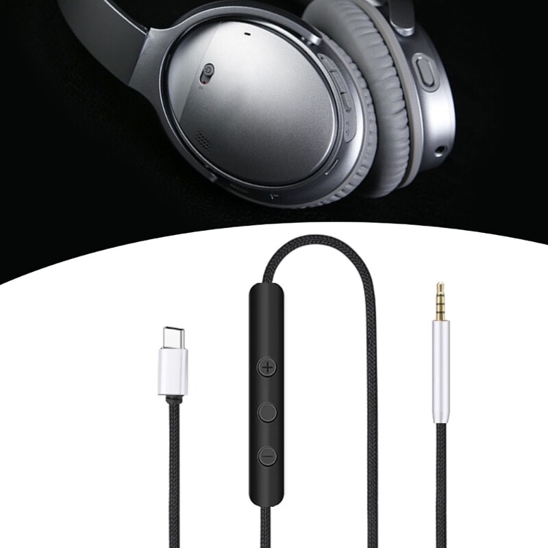 Quality USB C Cable for QC35 QC45 Headset Cord Remote Volumes Control Mic gallery