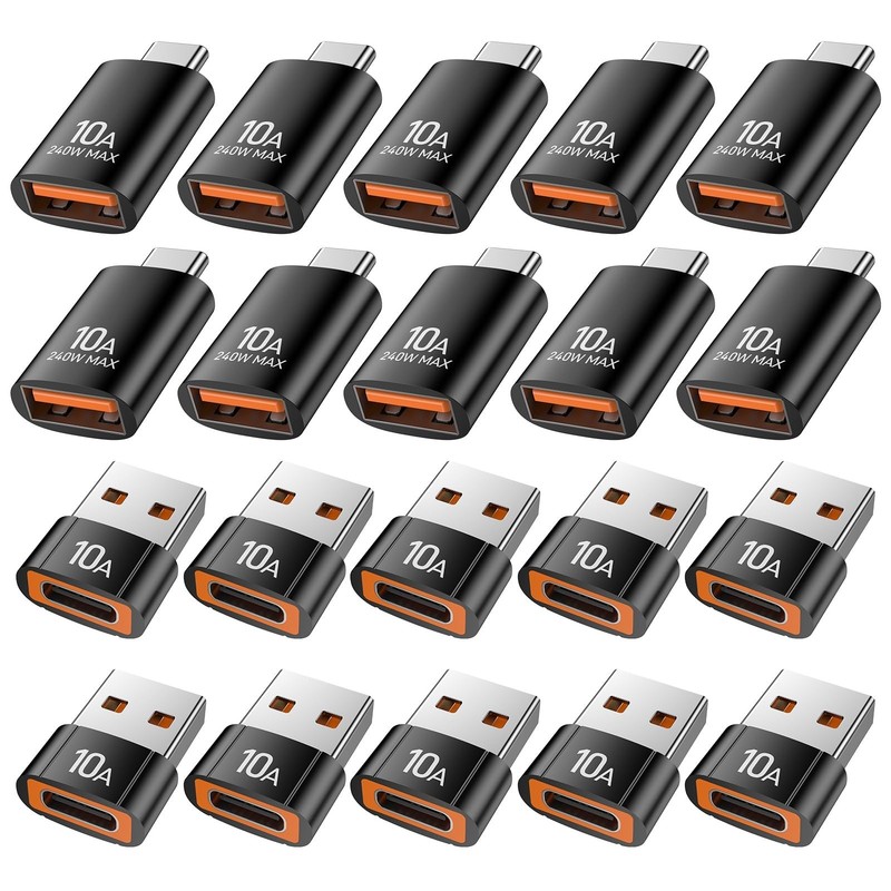 20 Pack USB A to USB C Adapter, OTG Type C Male/Female Converter for MacBook, iP