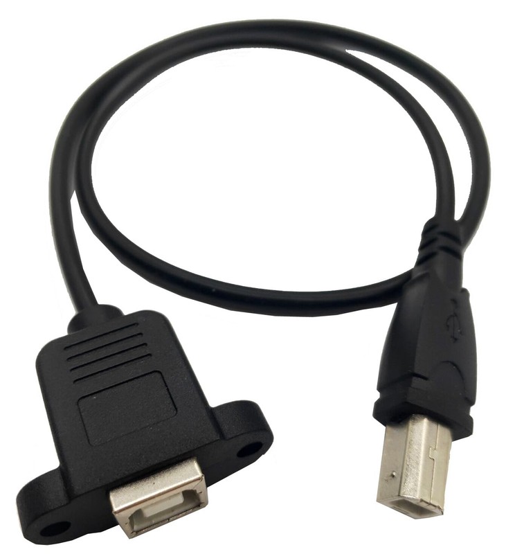 USB 2.0 Type B Male To Female Extension Cable Screws Panel Mount 50cm 20 Inch
