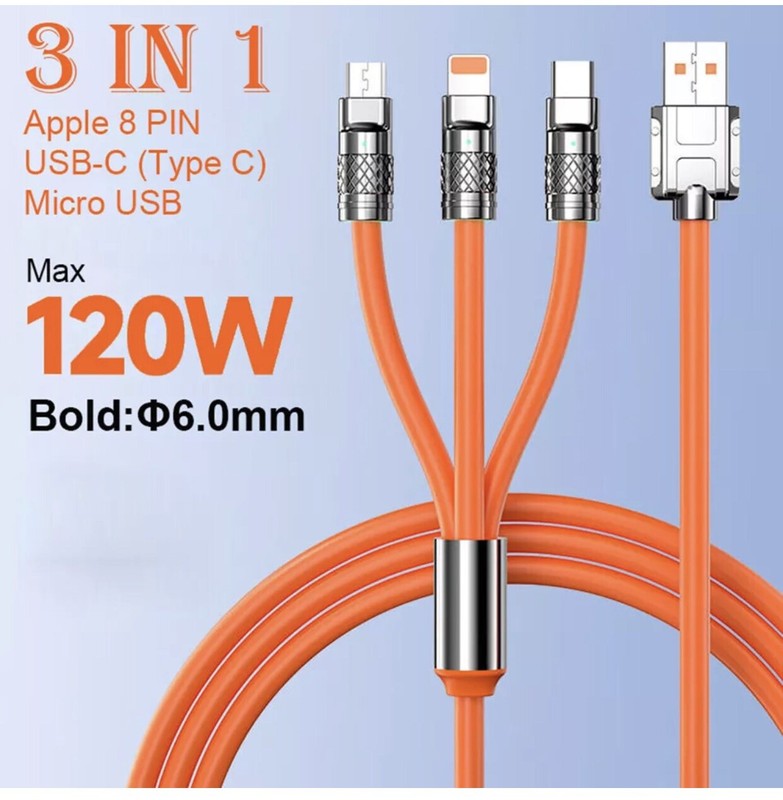 3in1 Multi USB Charger Charging Cable Micro USB Type-C for iPhone Samsung
