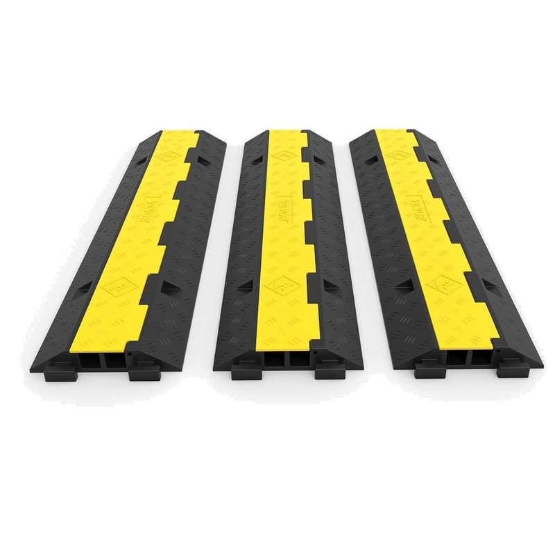 Slip-proof Cable Ramp 3 Pack – Modular Traffic Speed Bumps, 11000lbs Max