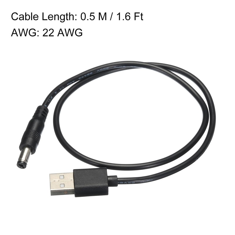 USB to DC Power Cable 0.5 M USB to DC 5.5mm x 2.1mm 5v Power Cord Black for M... gallery