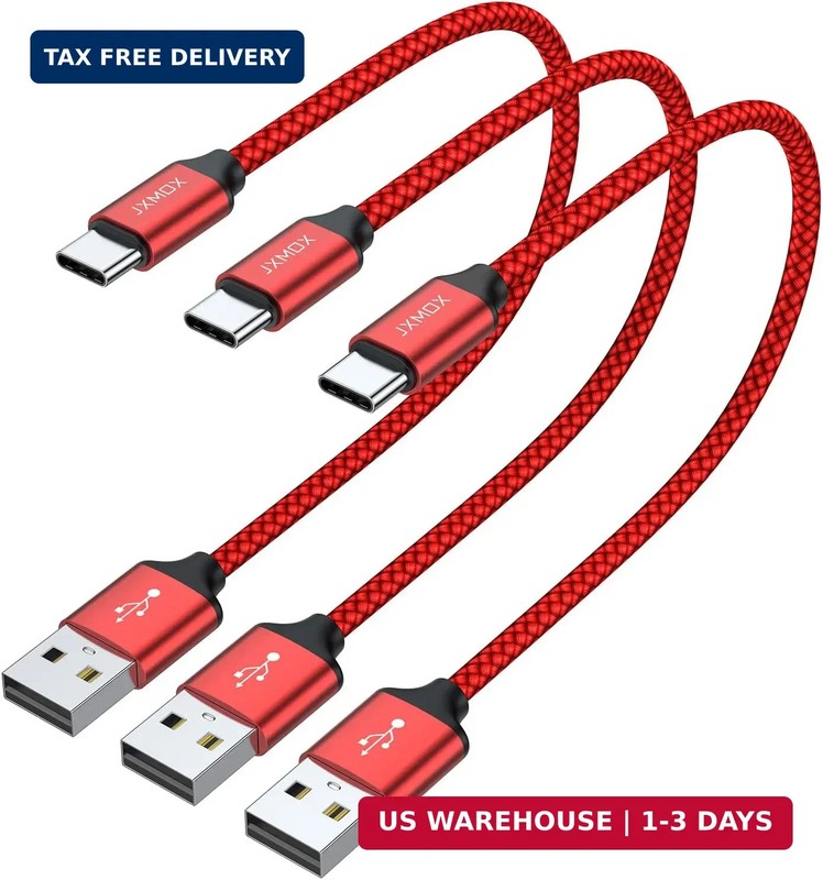 JXMOX Short USB C Cable (1ft 3-Pack), USB A to Type-C Charger Cord 3.1A Fast Cha