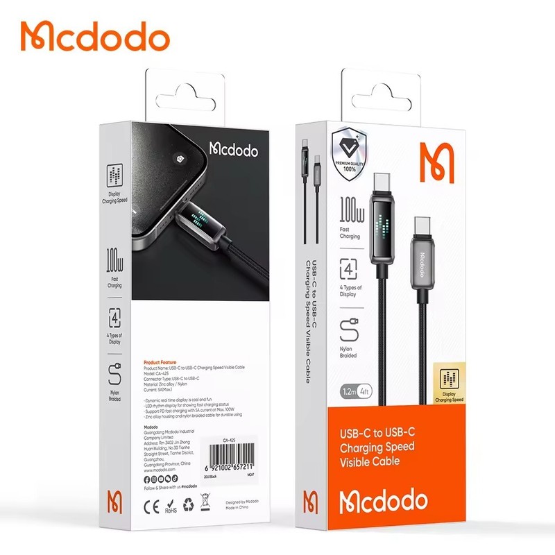 Mcdodo 100W Type C With LED Smart Display Charging Speed Braiding PD Data Cable gallery