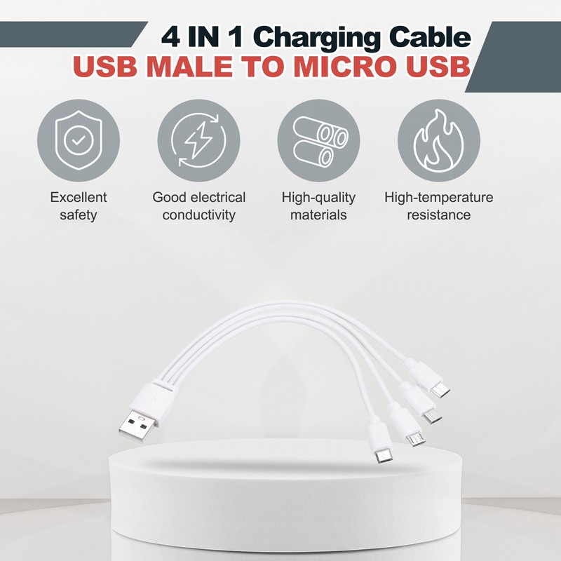 2Pcs Multi Charging Cable, 4 in 1 USB A to Micro USB Splitter 8", White gallery
