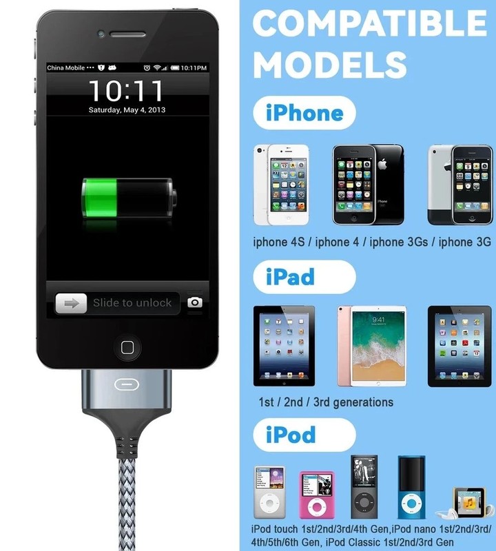 30 Pin to USB C Adapter Ipod Charger Nylon Braided Fast Charging Data Cord Next gallery