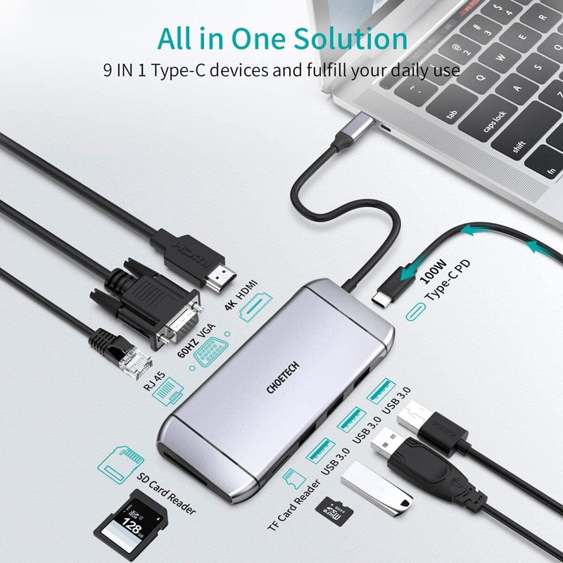 For XPS 13/15 4K CHOETECH Durable Carry USB C Hub Connect Adapter Part gallery