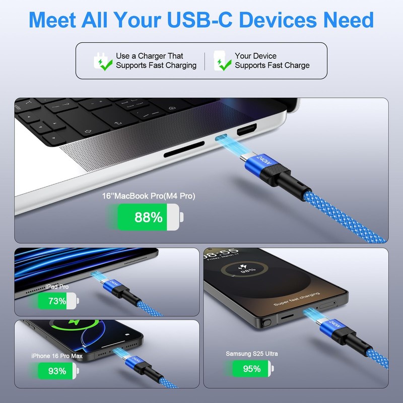 240W Fast USB C to USB C Cable 3FT for iPhone 17e 17 Air 17 Pro Max 16e 16 15... gallery