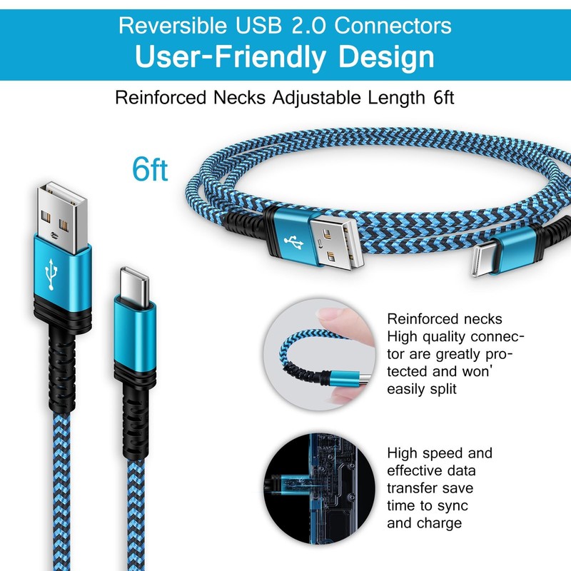 Pixel 8a Charger USB Type C Cable Fast Charigng Cord 6FT for 6 feet, Blue gallery