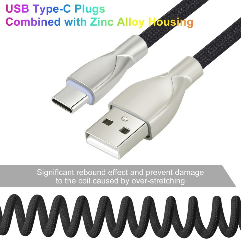 Black 6FT USB C To USB A Keyboard Cable Gaming Coiled Braided Aviator Wire gallery