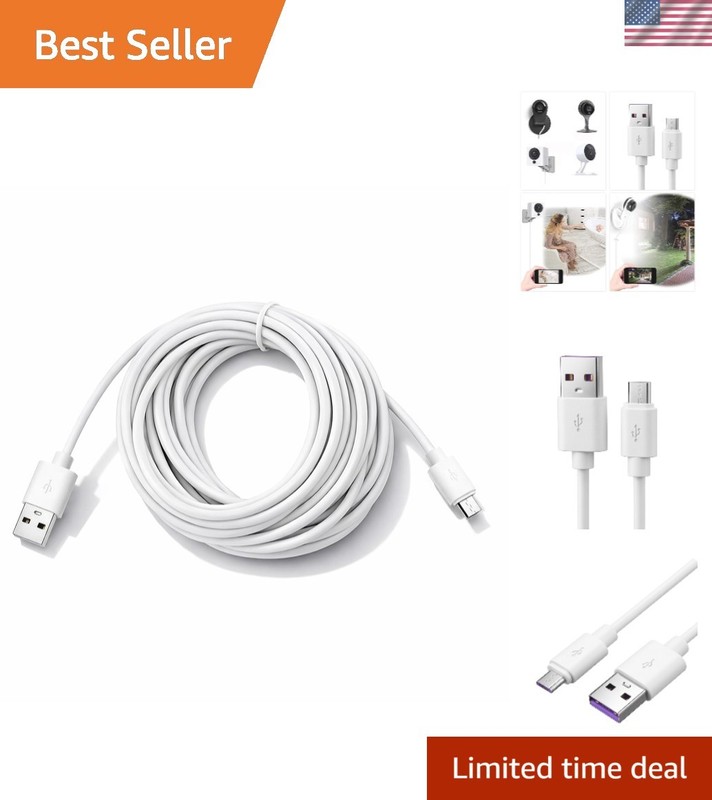 13ft Micro USB Power Cable for Wyze Cam, Arlo, Blink, Nest - Durable White Cord
