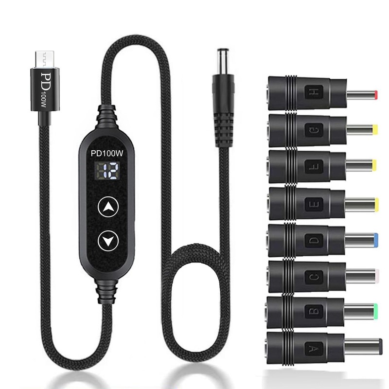 100W USB to DC Charger, Barrel PD Trigger Cable with 8 DC Conversion Heads an...