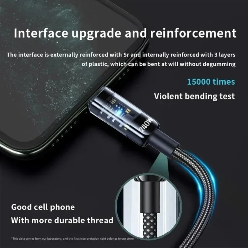 0.25/1/1.5/2M 240W Nylon USB C PD Super Fast Charging Data Cable gallery