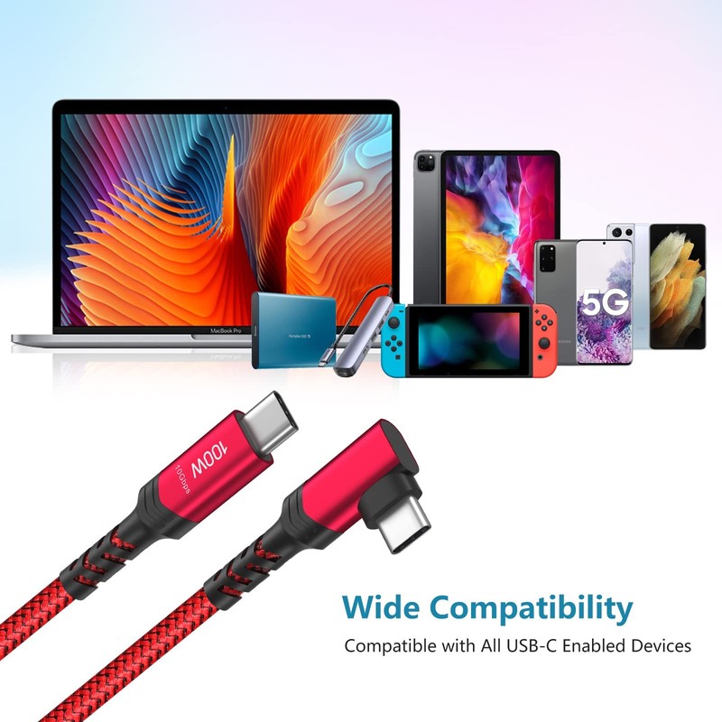 Right Angle USB C Cable 3ft, 100W 10Gbps USB-C to USB-C 3.1 Gen2 PD Fast Char... gallery