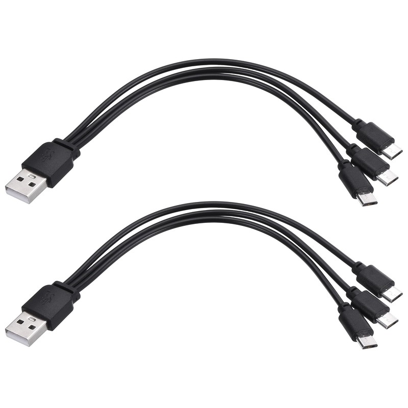 2Pcs Multi Charging Cable, 3 in 1 USB A to Micro USB Splitter 8″, Black