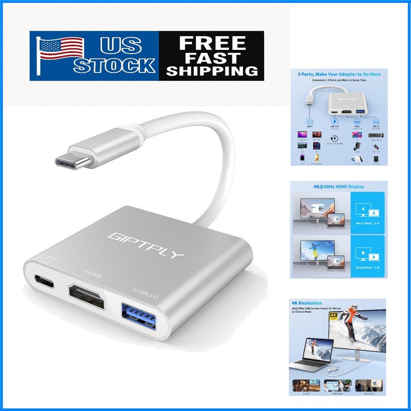 Ultra HD USB C to HDMI Multiport Adapter: 3 Ports, 4K Video & Power Delivery