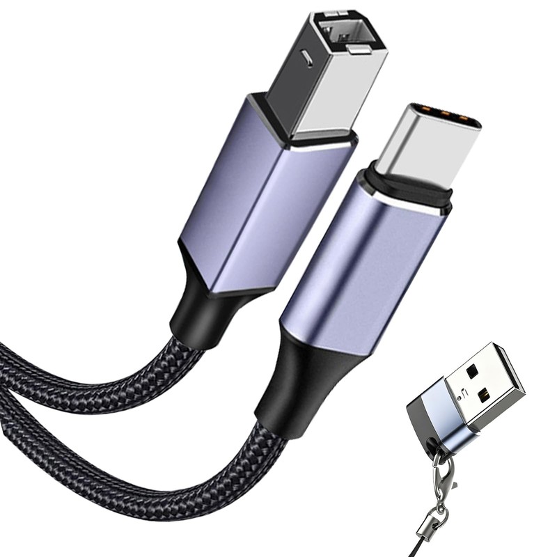 2 in 1 USB Type C to USB B 2.0 Printer Cable 2M, USB C MIDI Cable