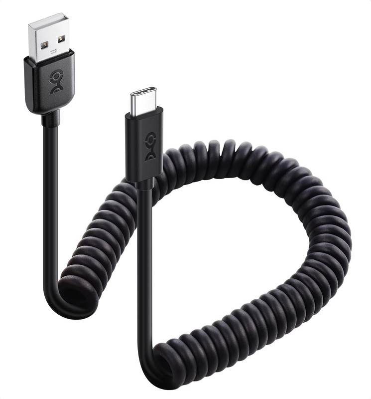 Coiled USB A to C Cable Fast Charging 1-4ft