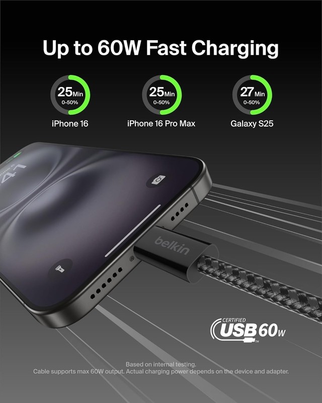 Belkin USB C to USB C 60 W Braided & Soft/ Flexible Fast Charging Cable gallery