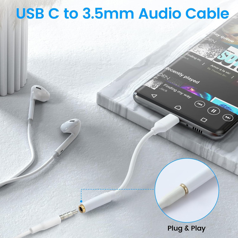 USB C to 3.5Mm Female Headphone Jack Adapter, Type C to Aux Audio Dongle Cable C gallery