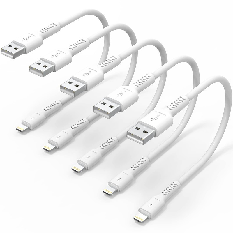 5-Pack Short iPhone Charging Cable 0.5ft USB Data Sync Cord Replacement Lead