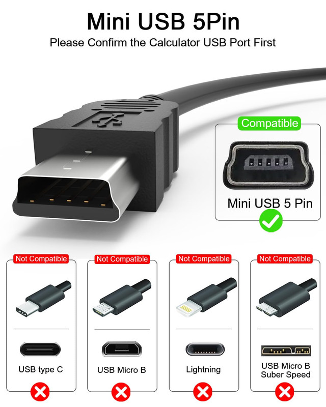 Mini USB Cable Compatible with Ti-84 plus CE Charger 480 Mbps Mini B to USB for gallery