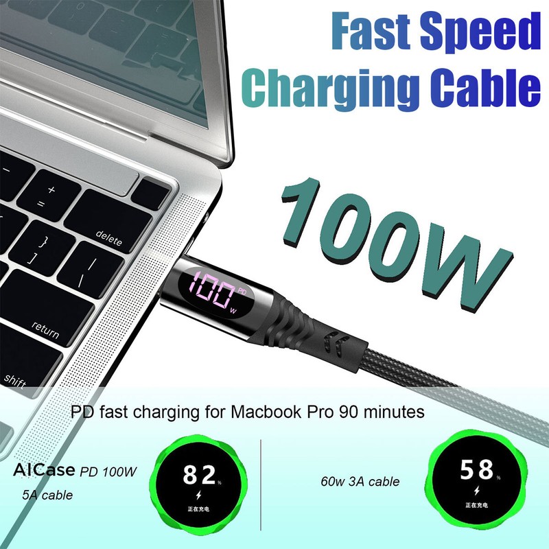 PD 100W USB C to USB C Cable Fast Charging Cord Type-C Charger with LED Display gallery