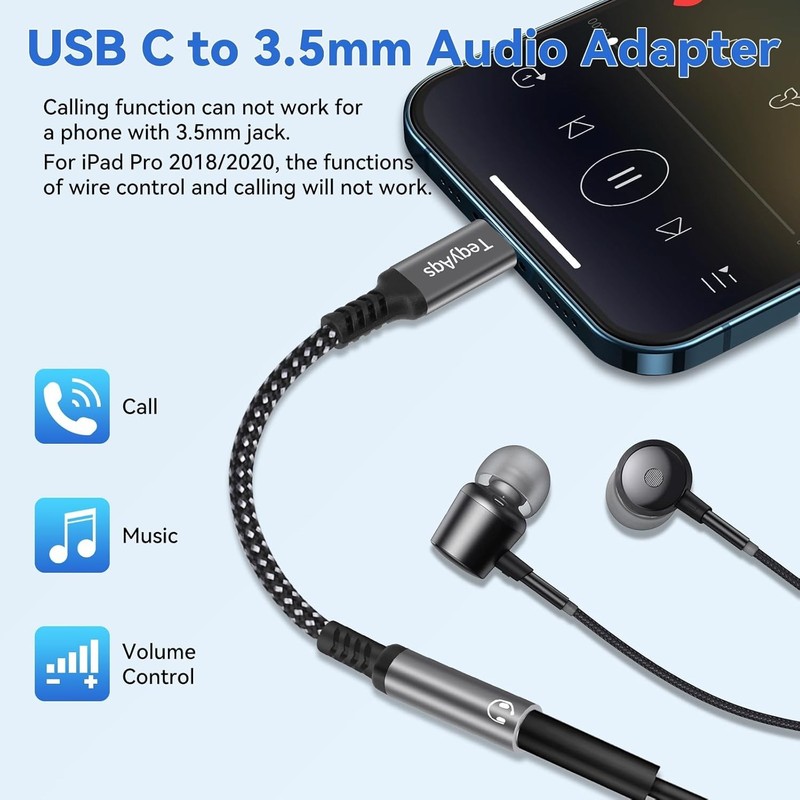 2 USB-C Type C Adapter Port to 3.5MM Aux Audio Jack Earphone Headphone Cable USB gallery