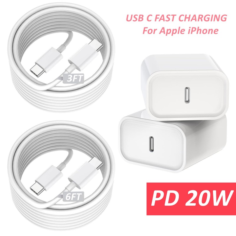 2X 20W Fast Charger For iPhone 17 16e 15 14 13 12 11 PD Type C Cable USB-C Block