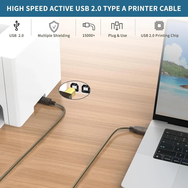 Printer Cable 50ft, USB 2.0 USB A to B Printer Cable, High Speed Active USB 2.0 gallery