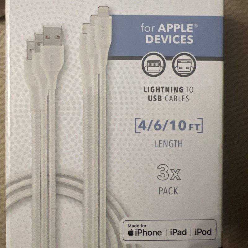 Insignia Braided Type a to Lightning MFi-Certified Cable 4/6/10 Ft White