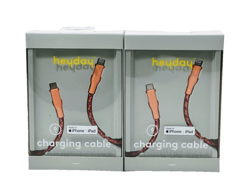 2-Pack Heyday 6 ft LTNG To USB-C Braided Charging Cable, Coral