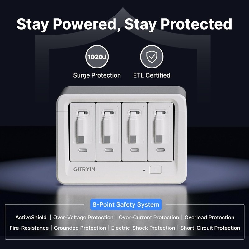 Gitryin Desktop Charging Station Retractable Cable Wall Charger AC/USB/Type-C gallery