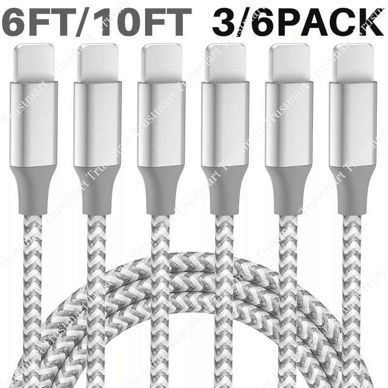 3/6Pack Fast Charger Cable Heavy Duty For iPhone 8 7 X XR 11 12 13 Charging Cord