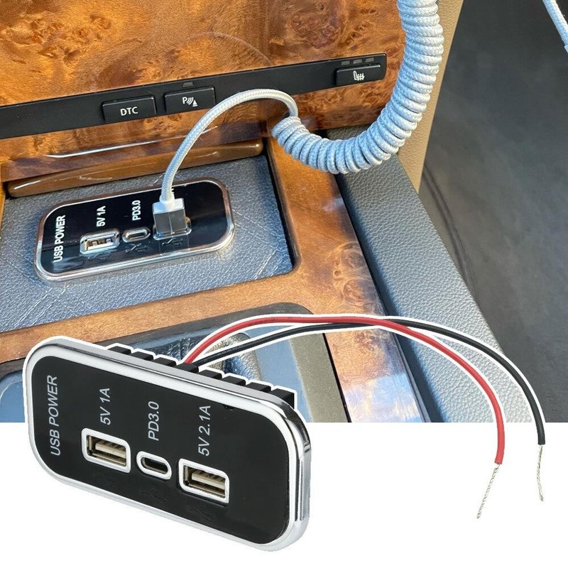 Car Parts 3 Ports USB Type-C PD Phone Charger Power Socket Adapter Accessories