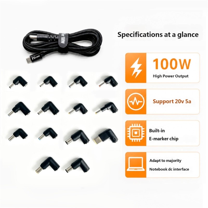 Universal 100WPD to Adapter Cable 14 Tip Laptop Chargers Lightweight gallery